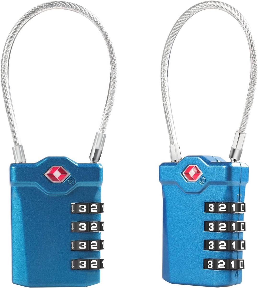 SnelShoppen - TSA Bagagesloten [2 stuks] [Verbeterd] 4-Cijferige Combinatieslot met 14cm Flexibele Kabel voor Koffer, Rugzak, School of Sportkast, Bla
