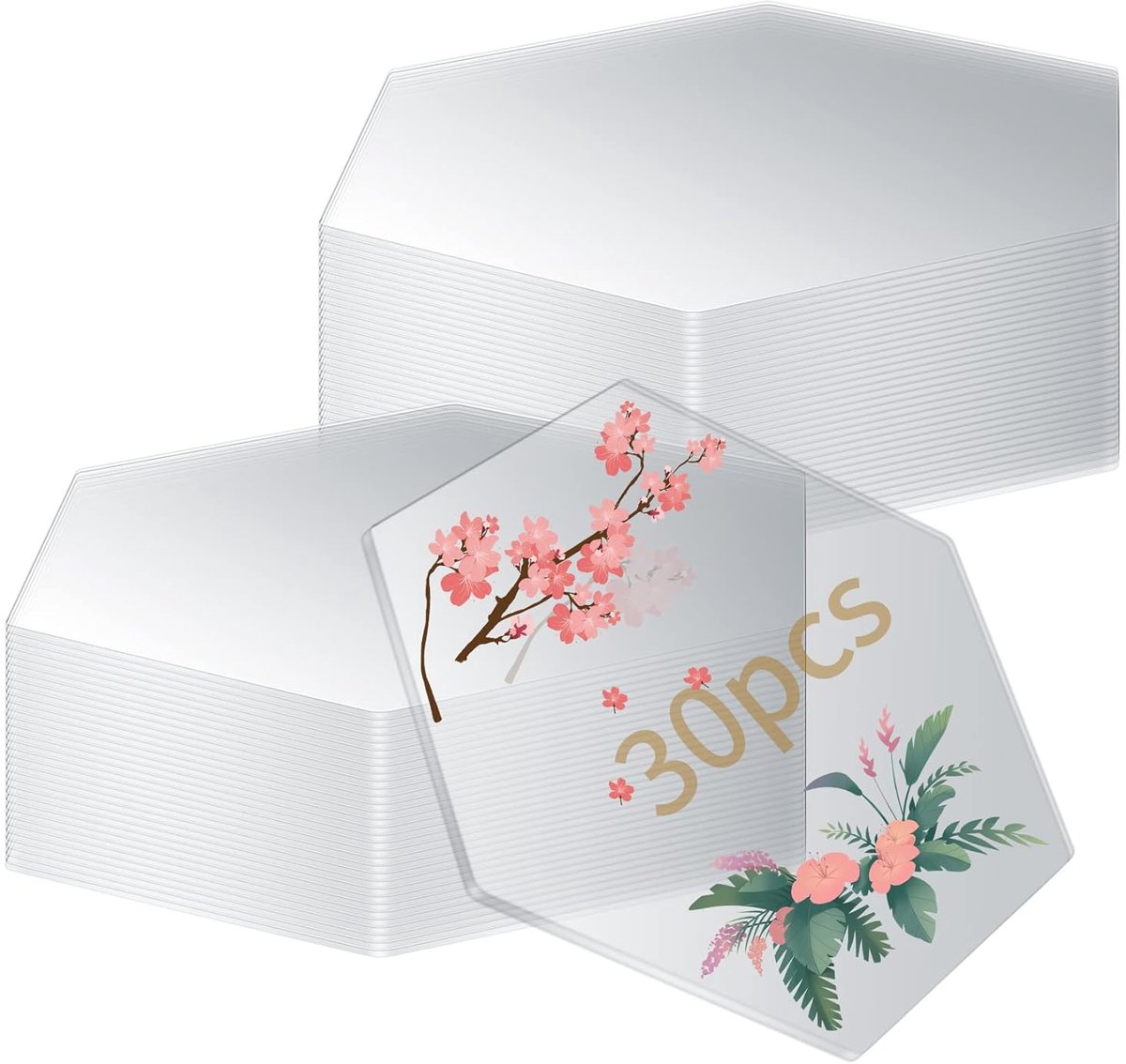 SnelShoppen - 30 Stuks Transparante Acrylplaten, Hexagonale Acryl Blank, Kunststoffen Borden voor Fotolijsten, Schilderen, Knutselen, Presentatiebasis