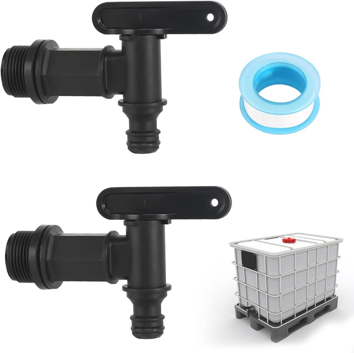 Plastic Spare Tap, 2 Pieces Drain Tap, Rain Barrel with Waterproof Tyre, Rain Barrel Water Tap, 3/4 Inch Adapter - ShopVlot