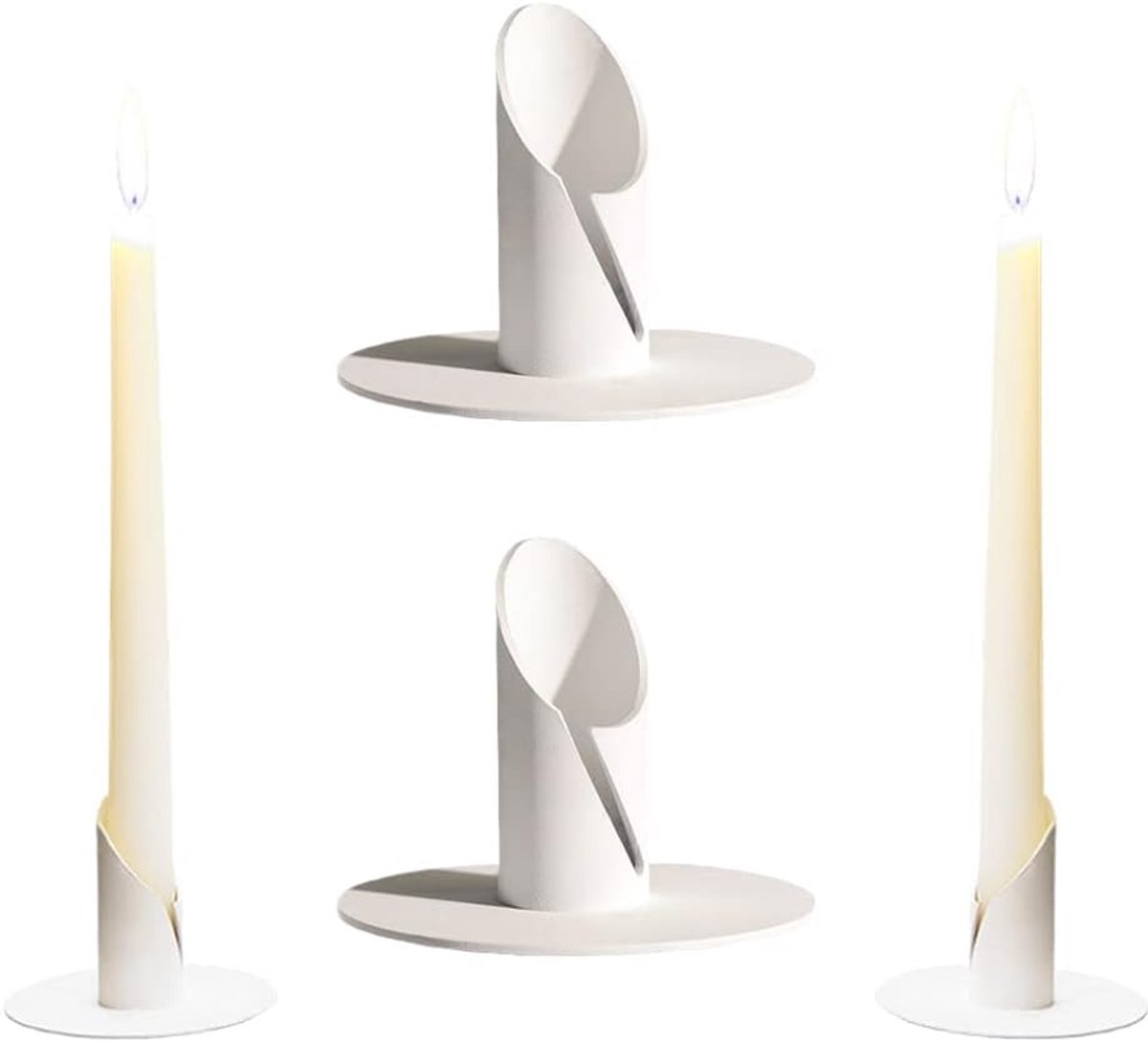 SnelShoppen - 4 Stuks Kaarsenstandaard - Handgemaakte IJzeren Kaarsenhouders voor Feest, Bruiloft, Woonkamer en Slaapkamer Decoratie - Wit en Duurzaam