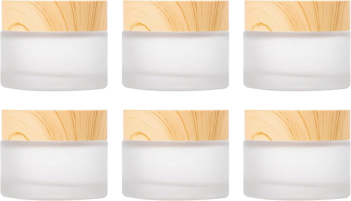 SnelShoppen - 6 Stuks Lege Cosmetica Containers 30ml, Draagbare Glazen Crème Potjes met Houten Deksel, Perfect voor Reizen en Monsters