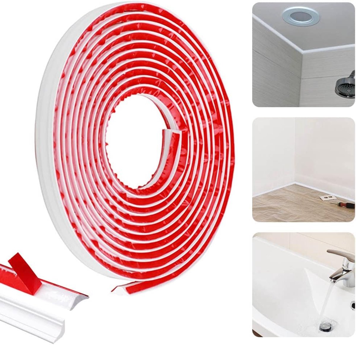 SnelShoppen - 5 m x 12 mm Flexibele Decoratieve Moulding, Zelfklevende Plafondlijst, Wandrand, Witte Hoekdecoratie voor Wand, Spiegelrand, Deuren, Kas