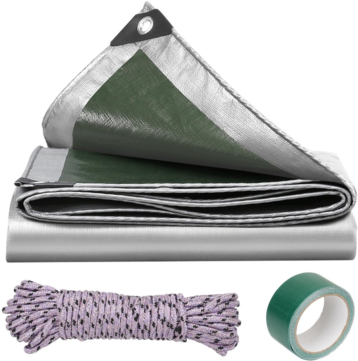 Omgoods - Waterdicht Dekzeil 2 x 3 m, Zilver/Groen