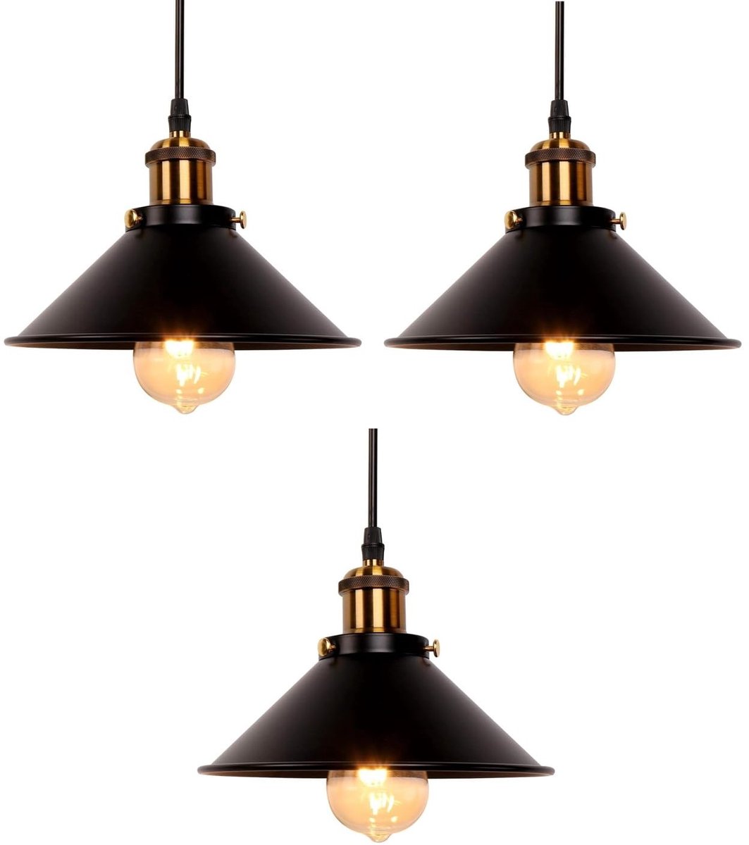 Omgoods - Pendant Lamp met 3 E27 LED Lampen in Zwart Metaal