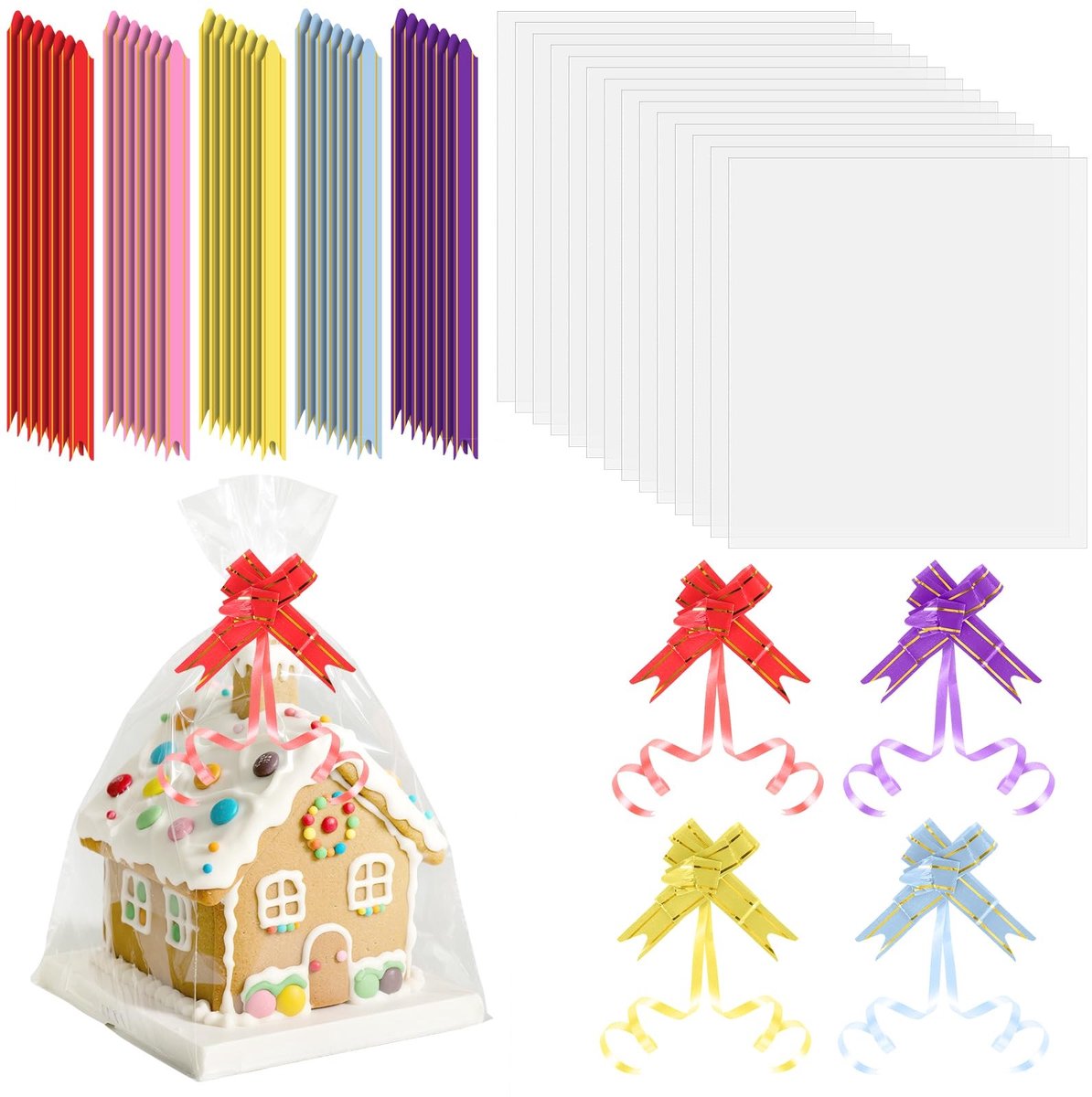 Omgoods - 100 Stuks Transparante Cellofaan Gift Bags met Strikken