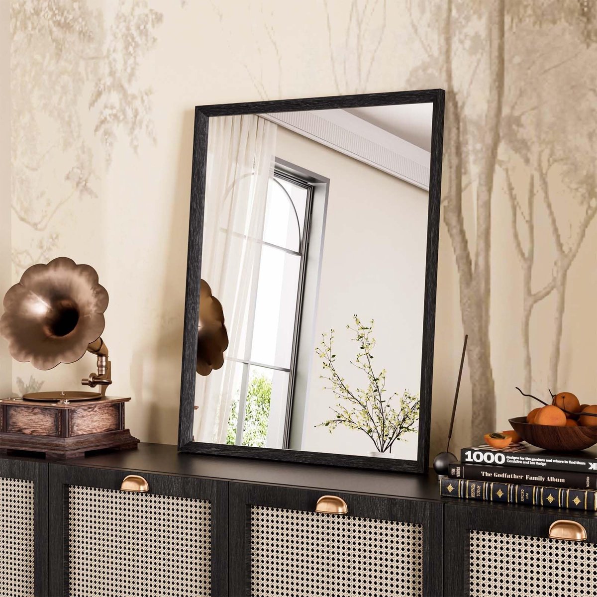 Omgoods - Rectangular Wandspiegel met Matte Zwarte Lijst 40x50cm