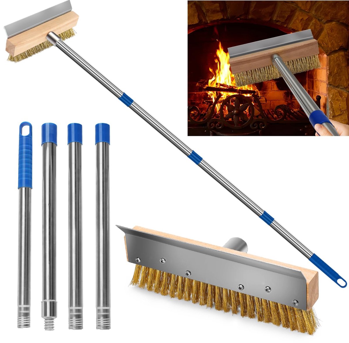 Omgoods - 84cm-168cm Afneembare Koperen Borstel voor Pizzaovens
