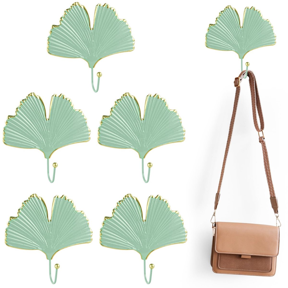 Omgoods - Decoratieve Ginkgoblad Kapstokhaken - Goud - Set van 5
