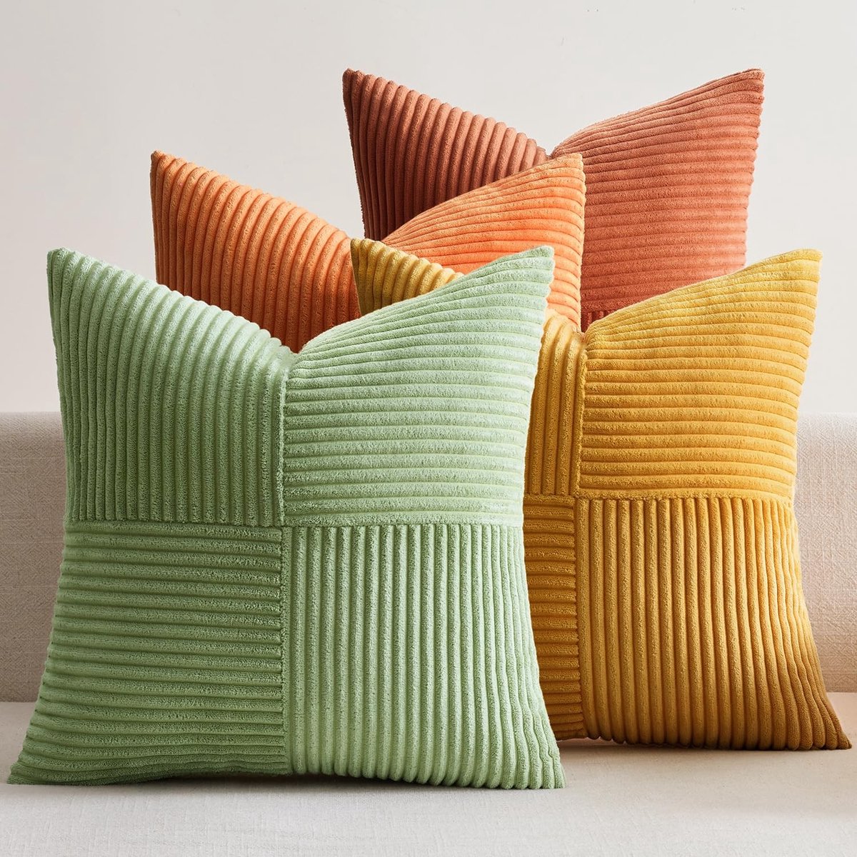 Omgoods - Set van 4 Corduroy Kussenhoezen in Herfst Patchwork