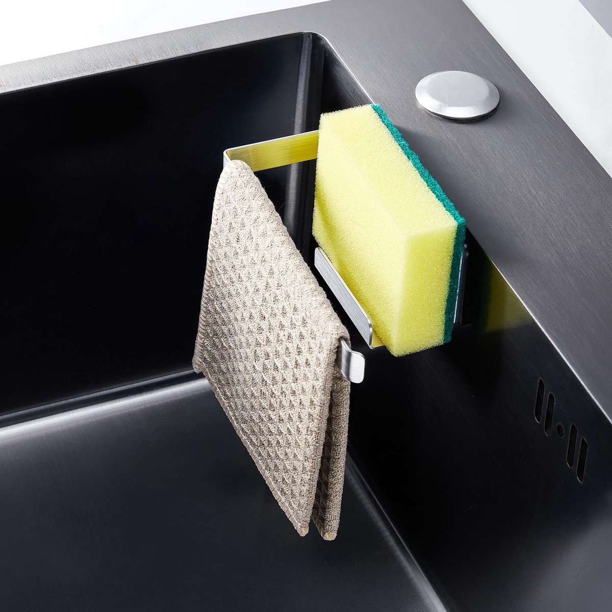 Omgoods- Spoeldoekhouder Ruimtebesparend - Zelfklevende Sponshouder - Roestvrij Stalen Caddy - Compact - Duurzaam - Eenvoudige Installatie