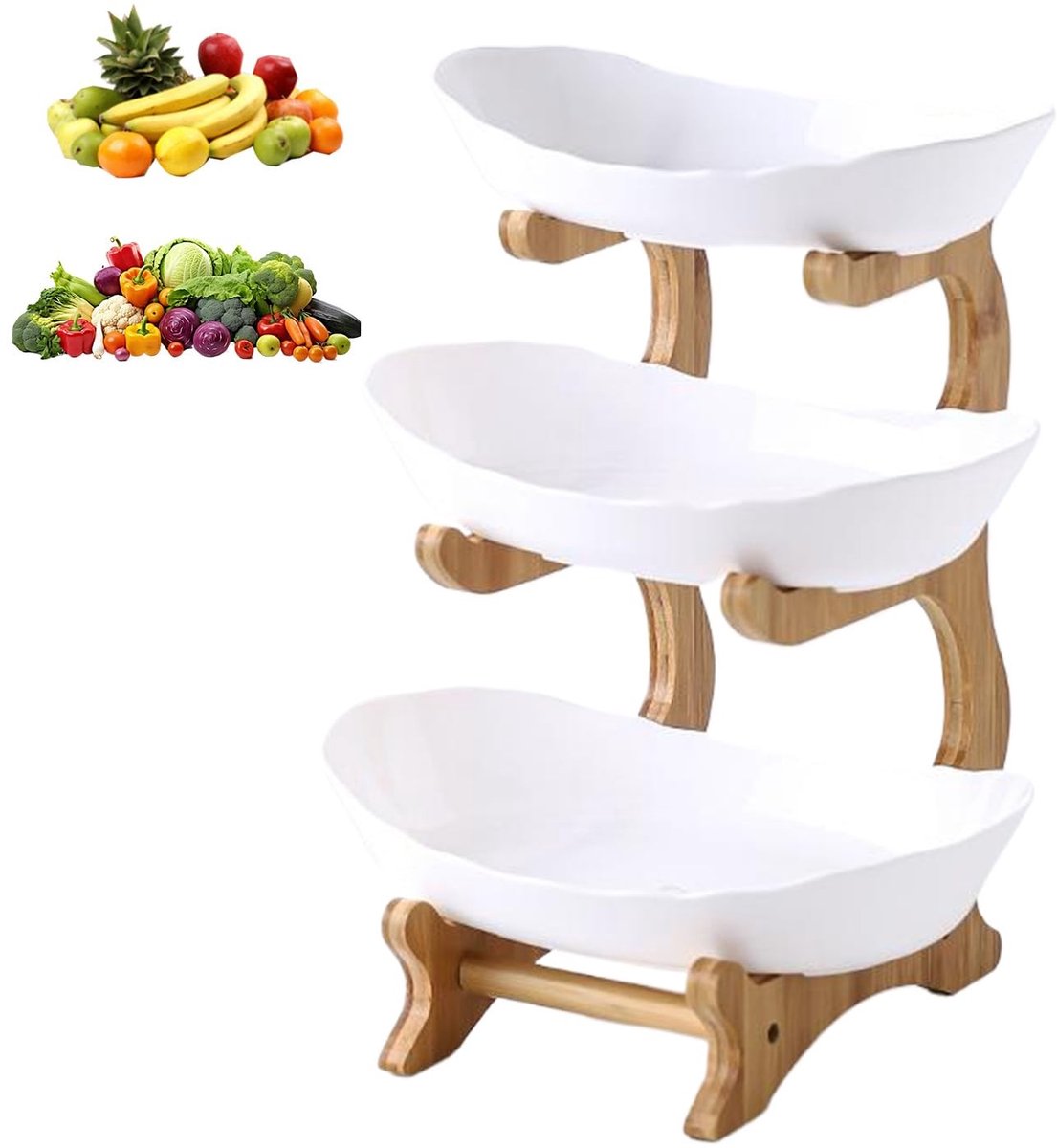 Omgoods - 3-laags Houten Fruit- en Groenterek voor Keuken