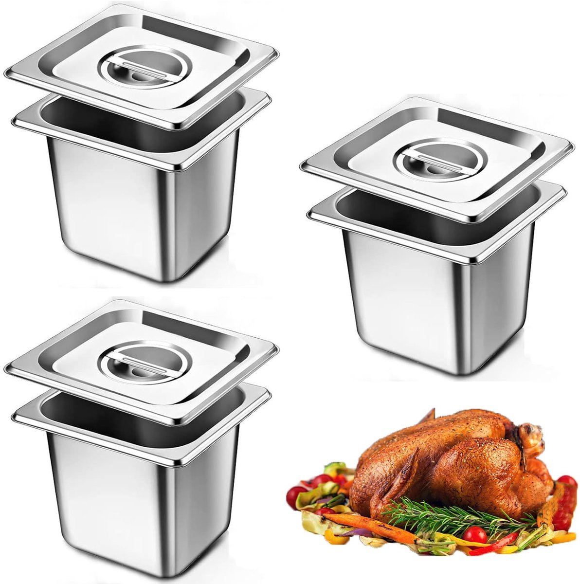 Omgoods - Set van 3 RVS Voedselopslagcontainers met Deksel