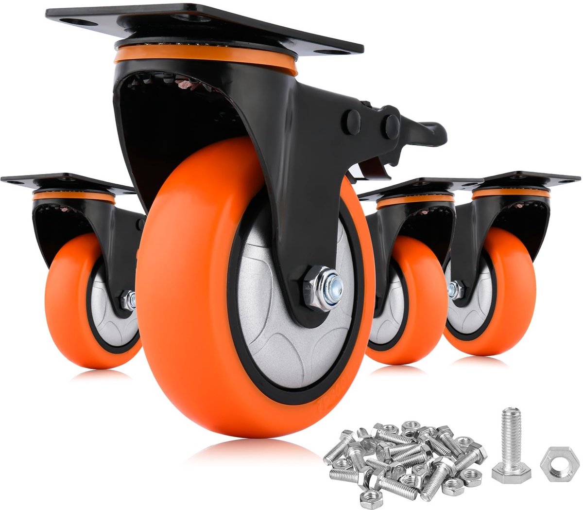 Omgoods - 4-delige Set Zwenkwielen 100 mm met Rem