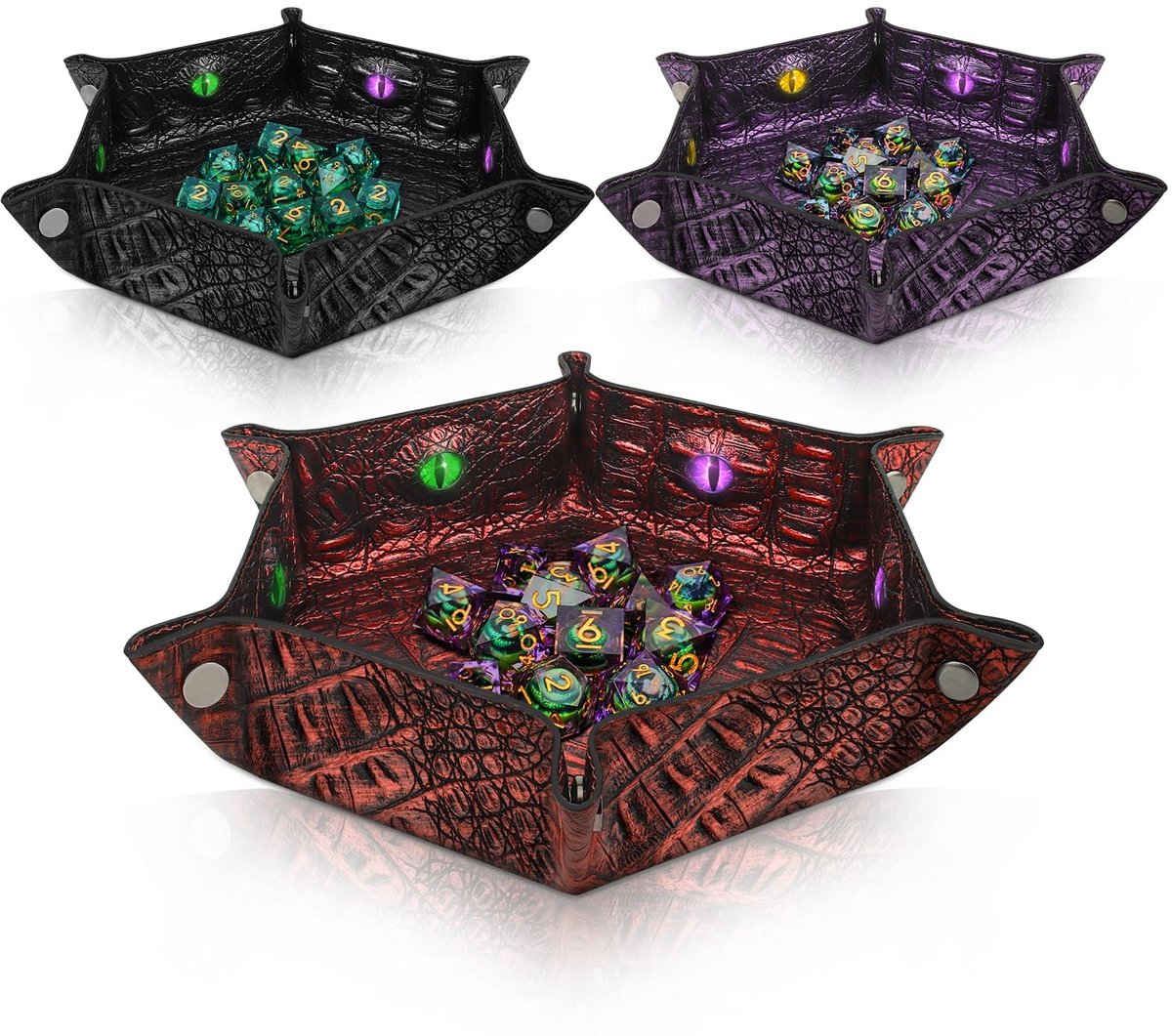 Omgoods - Set van 3 DND Dobbelsteenbakken met Krokodillenpatroon