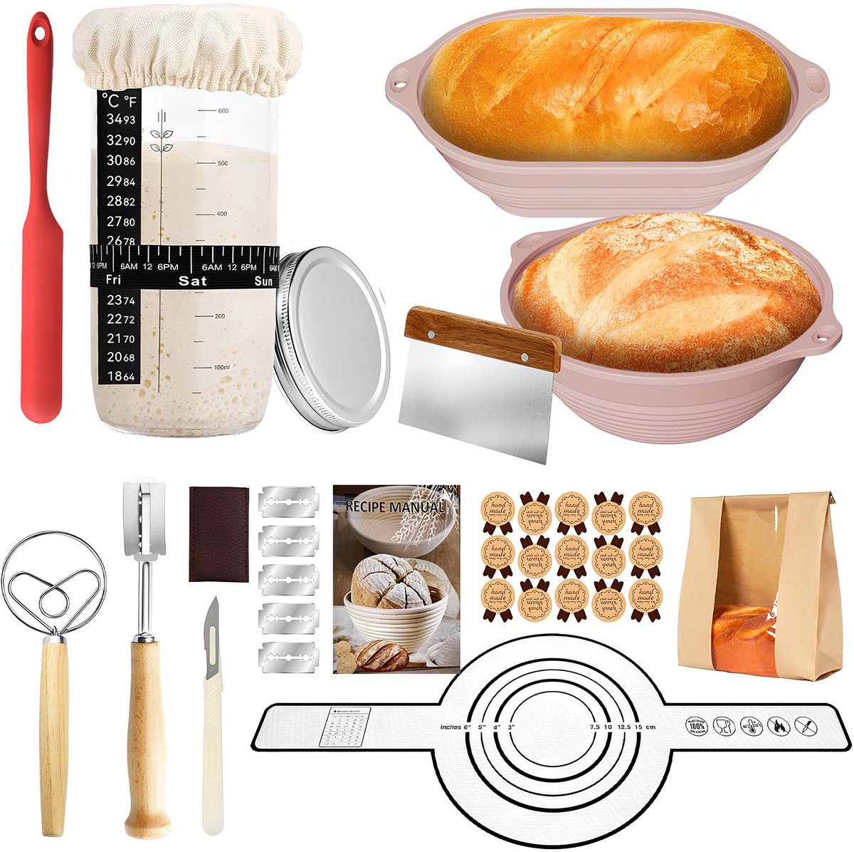 Omgoods - 17-delige Sourdough Starter Kit met Silicone Broodbakmanden