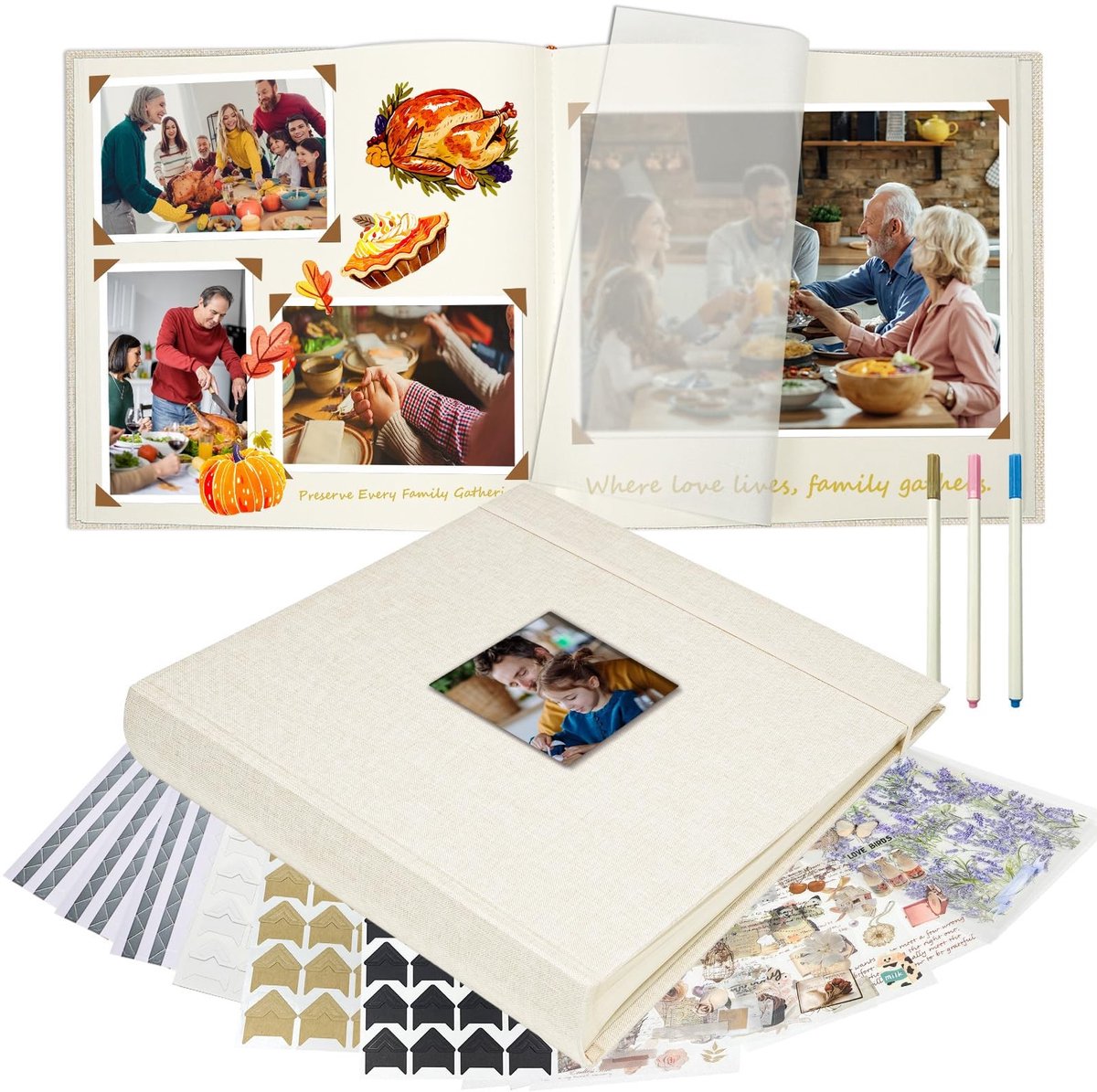 Omgoods - Linnen Fotoboek 30 x 30 cm met Schrijfruimte voor Persoonlijke Aanpassingen