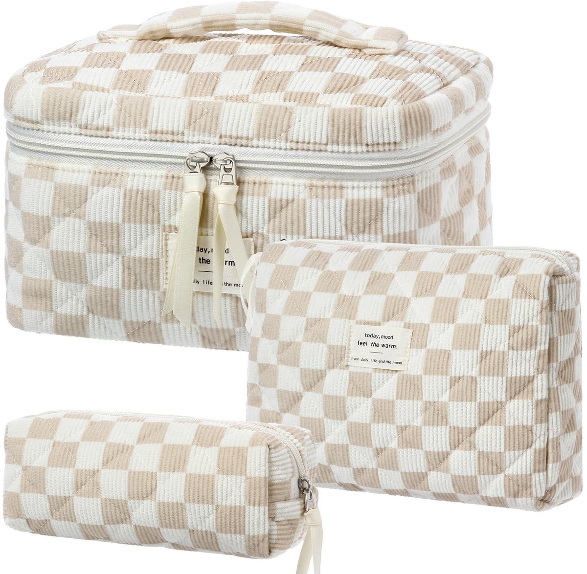 Omgoods - 3-delige Cosmetica Tas Set voor Vrouwen - Minimalistische Toilettassen, Khaki