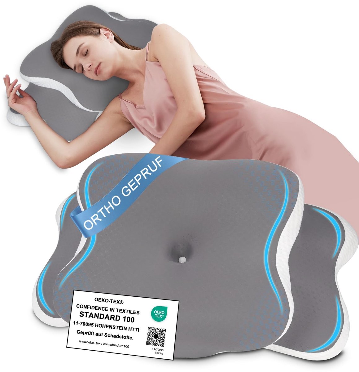 Omgoods - Ergonomisch Traagschuim Neksteunkussen - Voor Zij-, Rug- en Buikslapers - Grijs