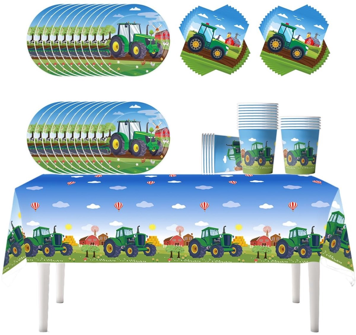 Omgoods - Tractor Party Tableware Set - 61-Delige Boerderij Thema Serviesset
