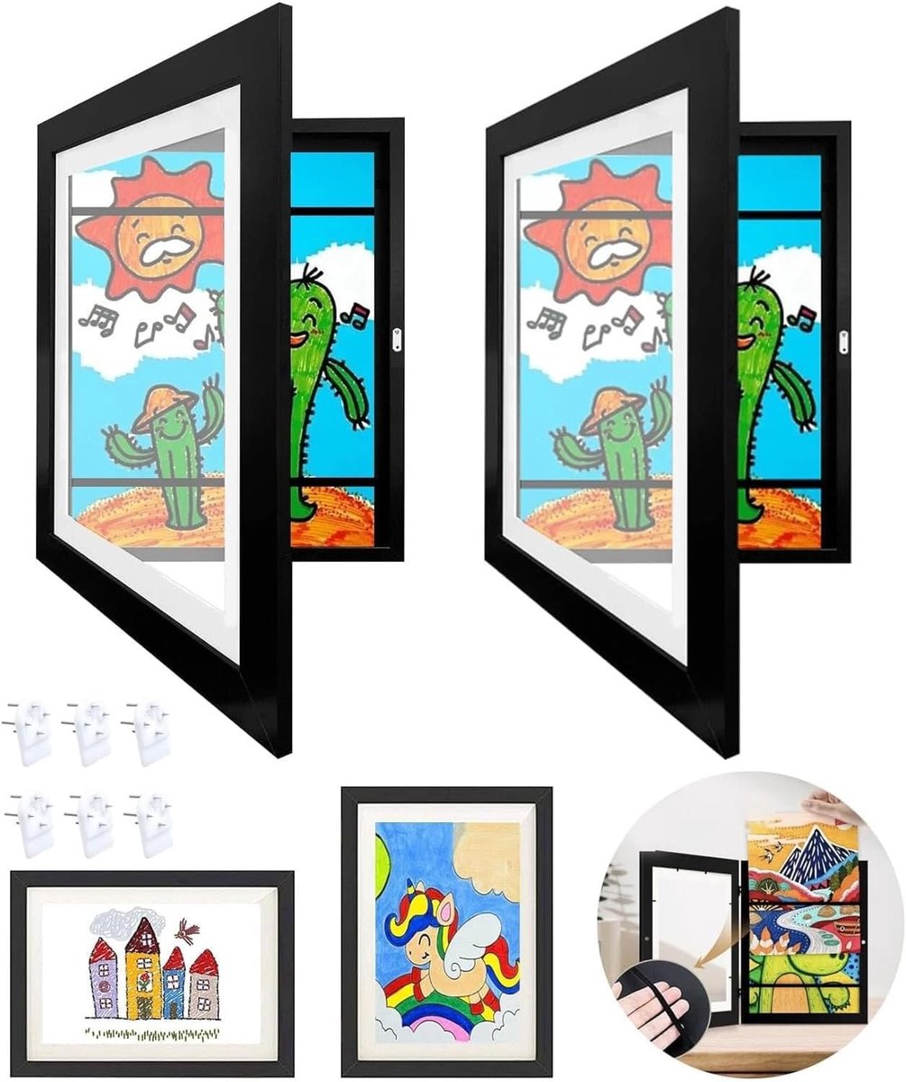 Omgoods - 2 Stuks Kunstfotolijsten voor Kinderen - A4 Scharnieren, Houten Fotolijst