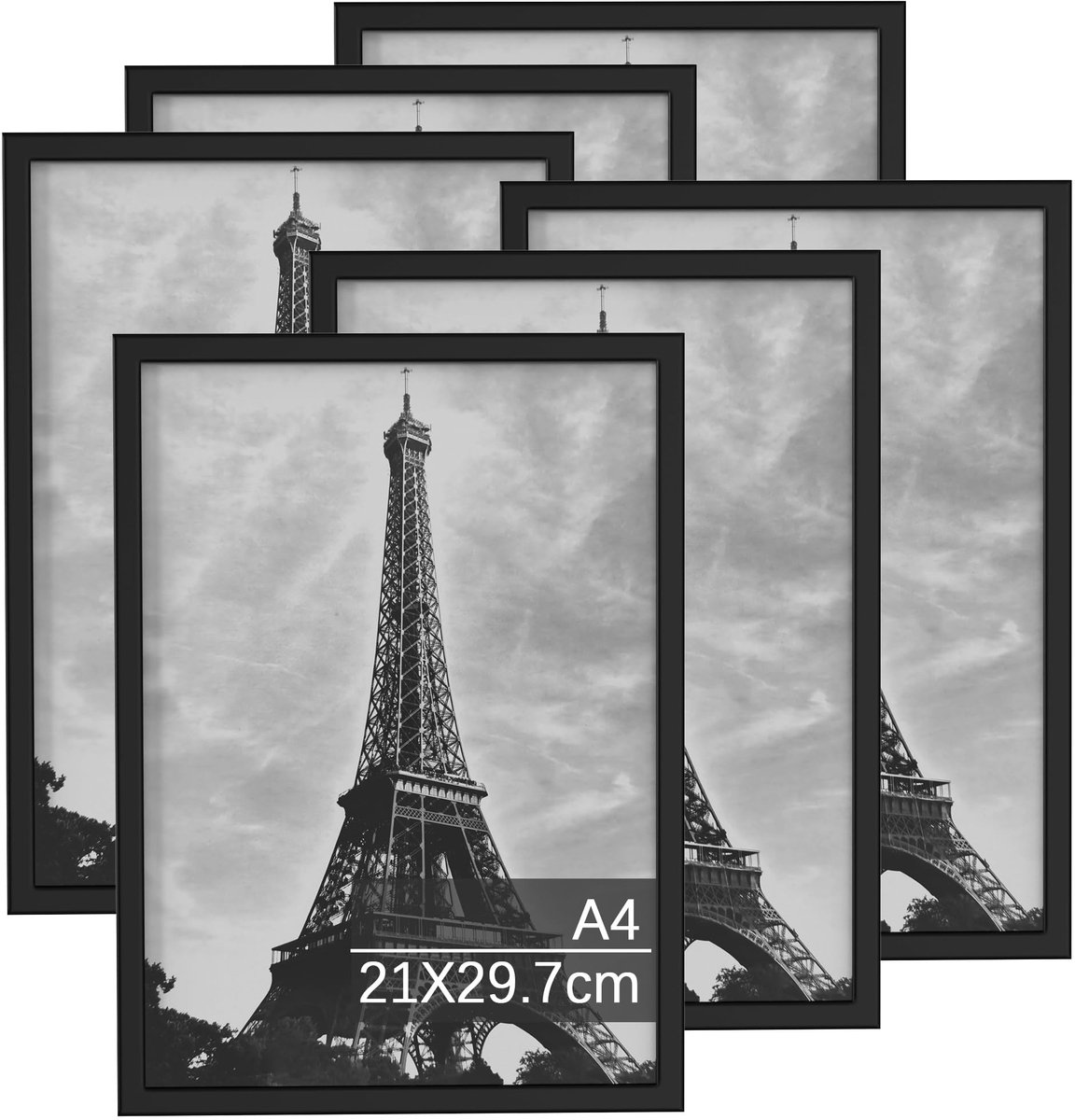 Omgoods - Set van 6 Houten Fotolijsten A4 - Zwart
