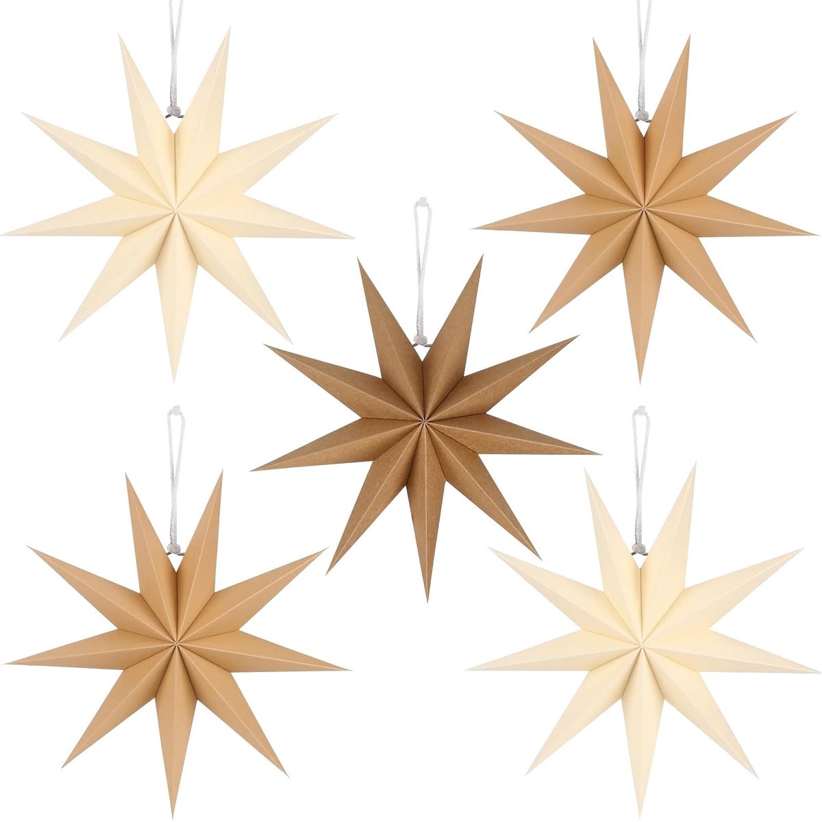 Omgoods - Set van 5 Papieren Sterren voor Feestdecoratie
