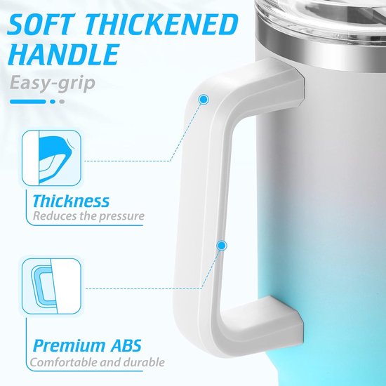 Isolerende Beker met Handvat - Reismok Koffiebeker - Dranken Koel Houden - Dubbelwandige Isolatie - 40 Ounces - Lavendel — afbeelding 3