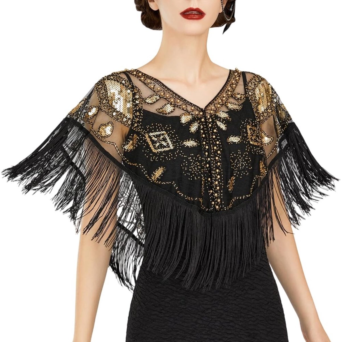Omgoods- Sjaal Elegante Flapper - Dames Capelet - Korte Mantel - Pailletten - Bruidsmeisje - Formele Avondjurken - Cape