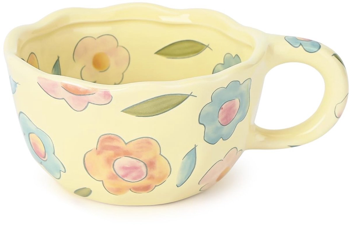 Omgoods - Keramische Koffiemok met Kleurrijke Bloemen en Fruitontwerp