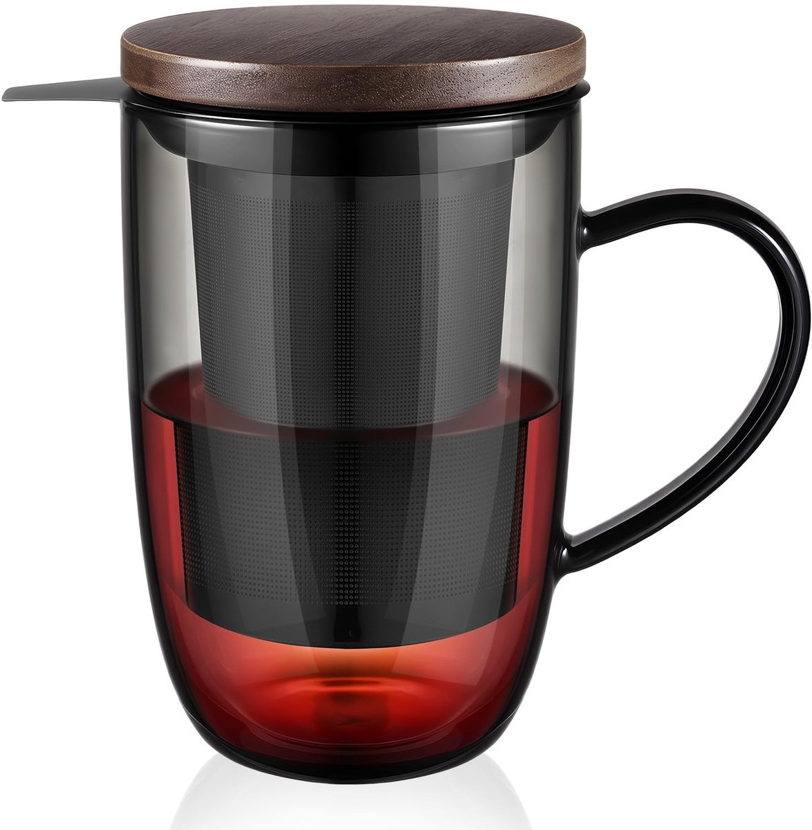 Omgoods - Borosilicaat Theeglas 440ml met Bamboo Deksel en Zeef