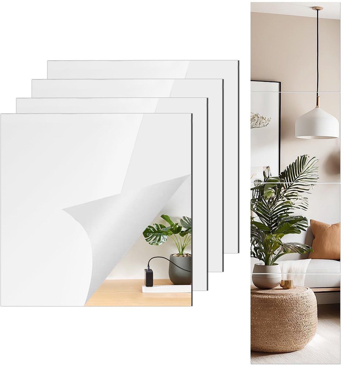 Omgoods - Set van 4 Zelfklevende Acryl Spiegels 35 x 35 cm