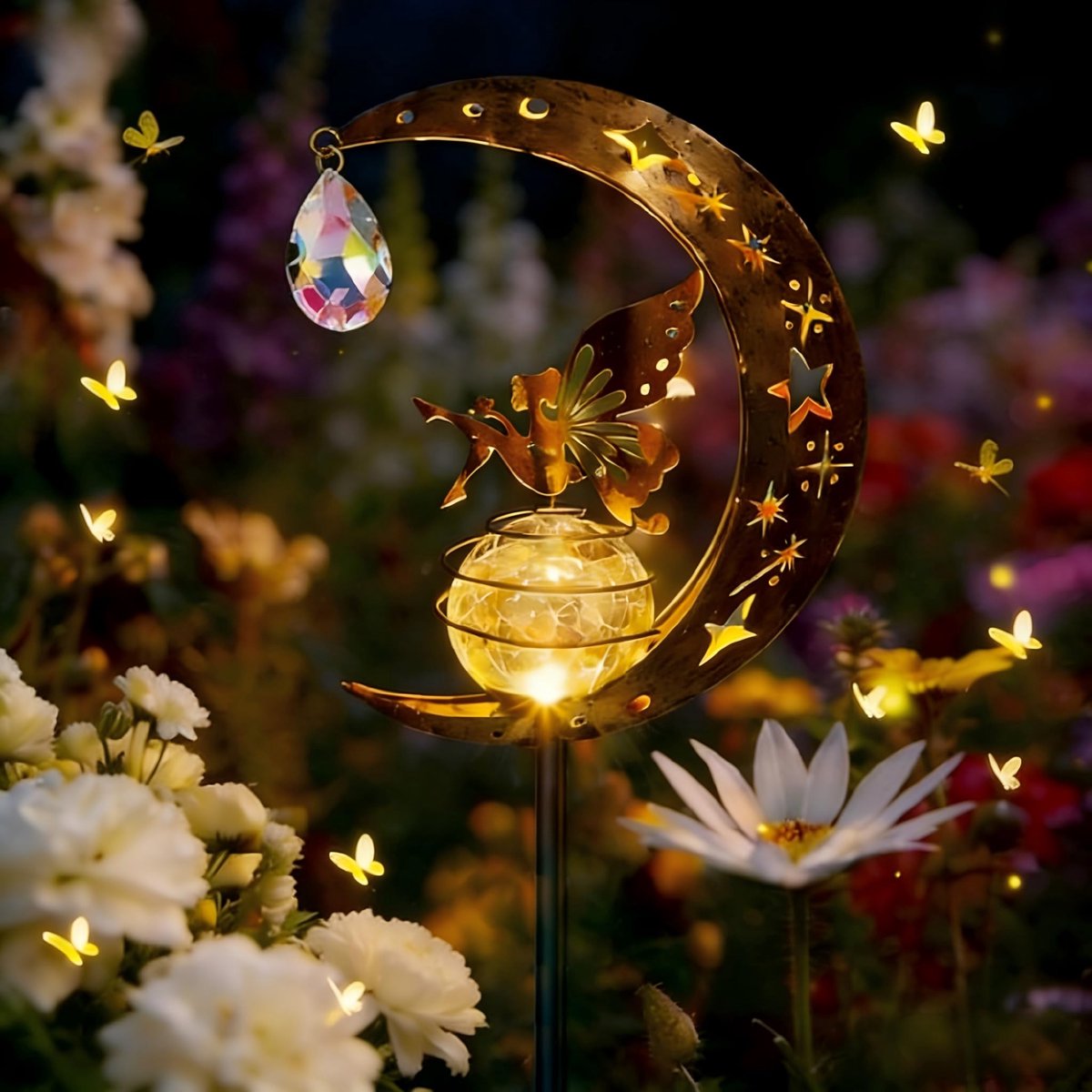 Omgoods - Tuin Solar Lamp in de Vorm van een Maan, Metalen Decoratie