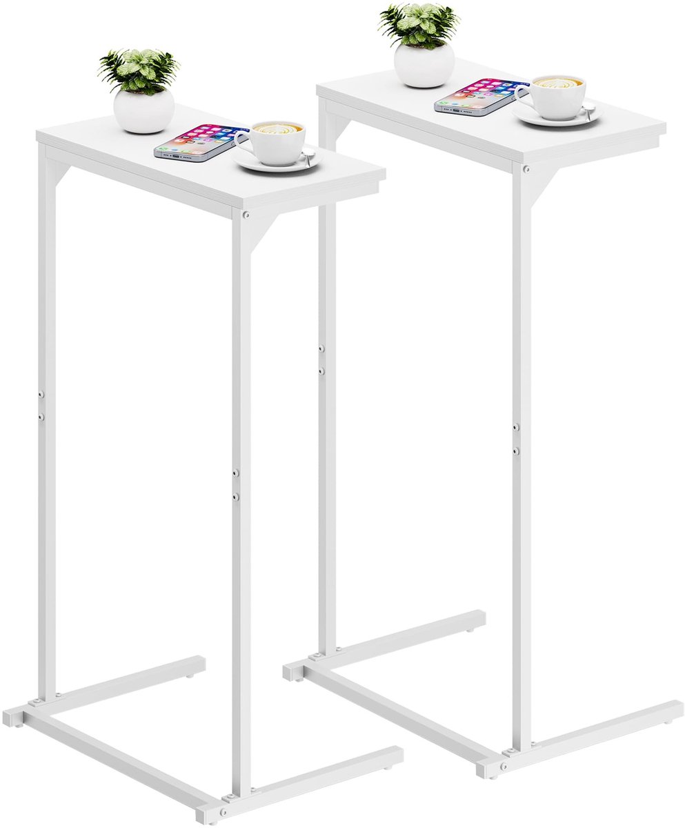 Omgoods - C-vormige Bijzettafel, Set van 2, Wit, 73 cm Hoog