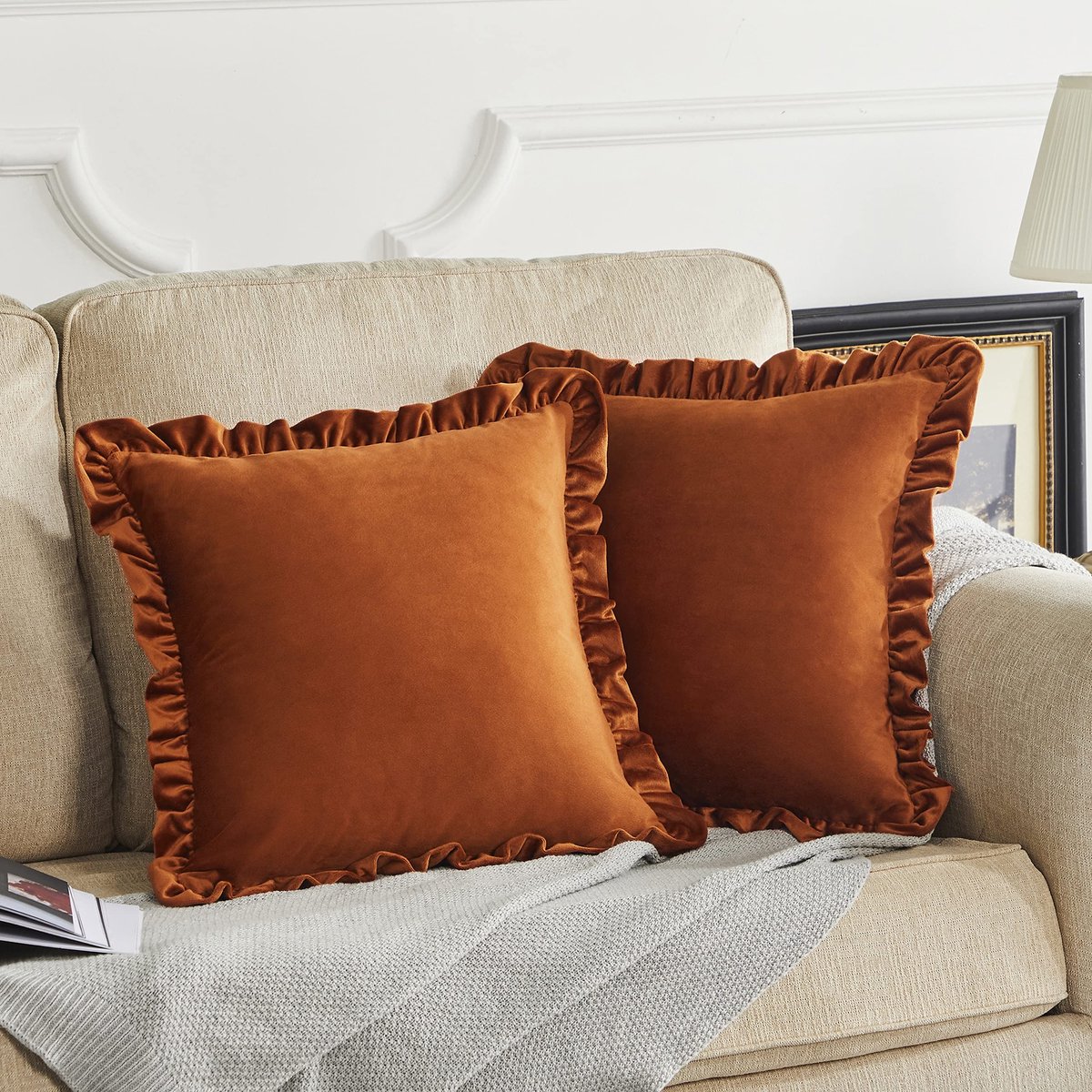 Omgoods - Set van 2 Luxueuze Velours Kussenhoezen in Burnt Orange