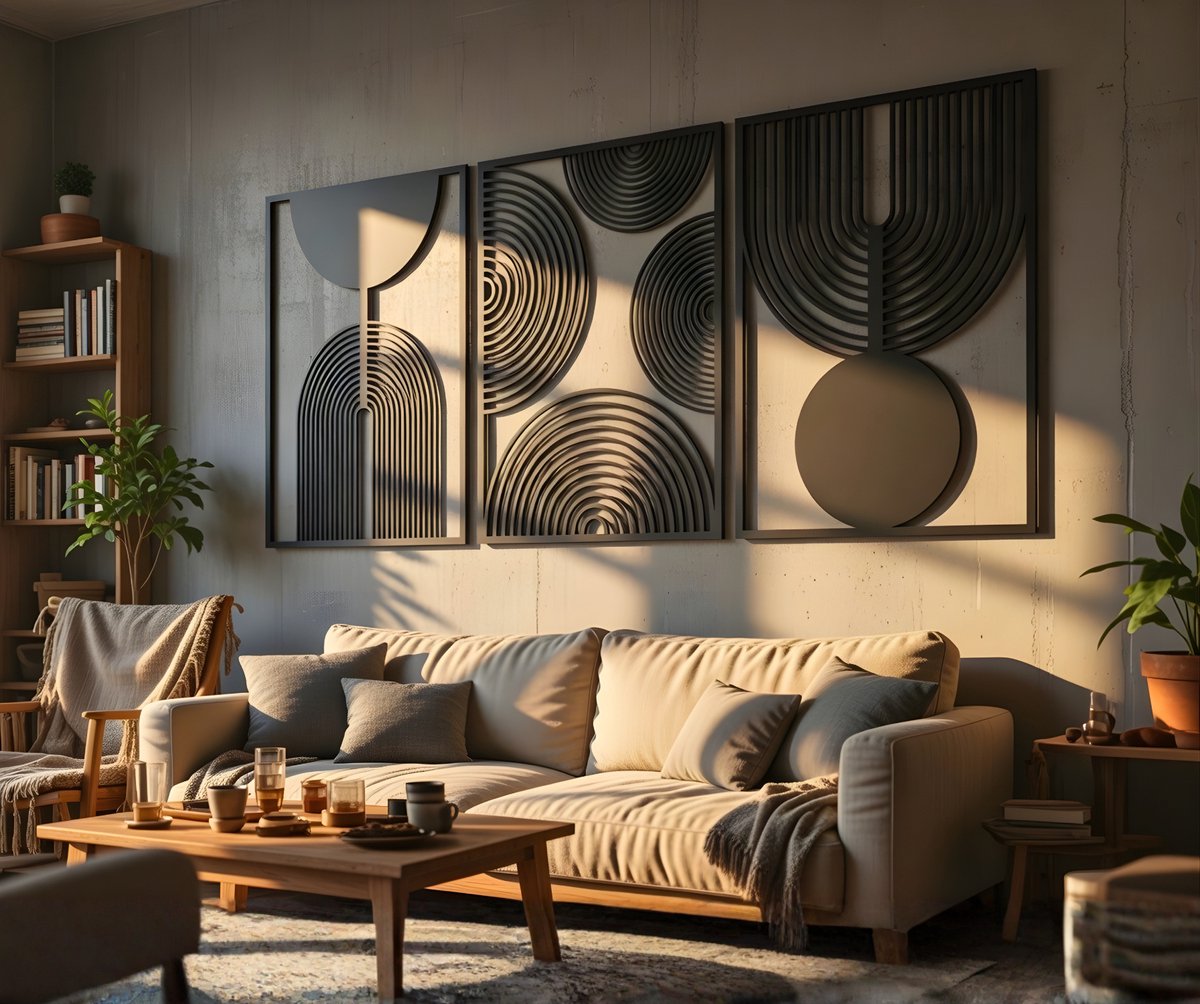 Wanddecoratie Boho Stijl, Houten Wandbeeld, 3D Wanddecoratie voor Thuis, Moderne Beelden voor Huis Kantoor Slaapkamer, Woonkamer - 174x78cm