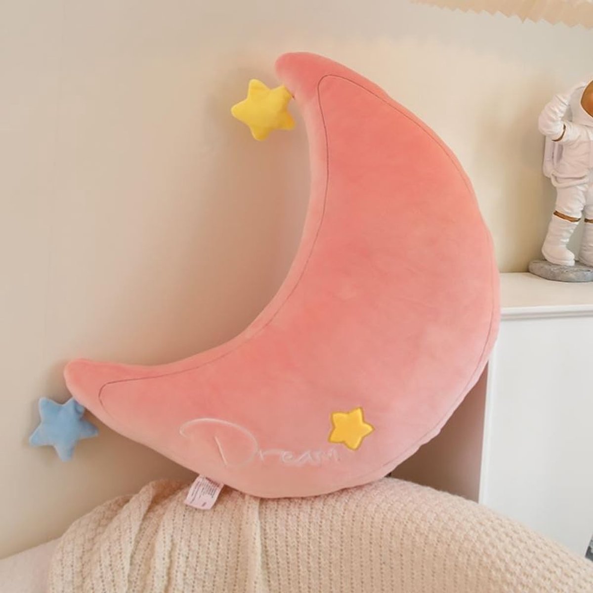Omgoods - Zacht Pluche Wolk Kussen met Maan en Regenboog Ontwerp