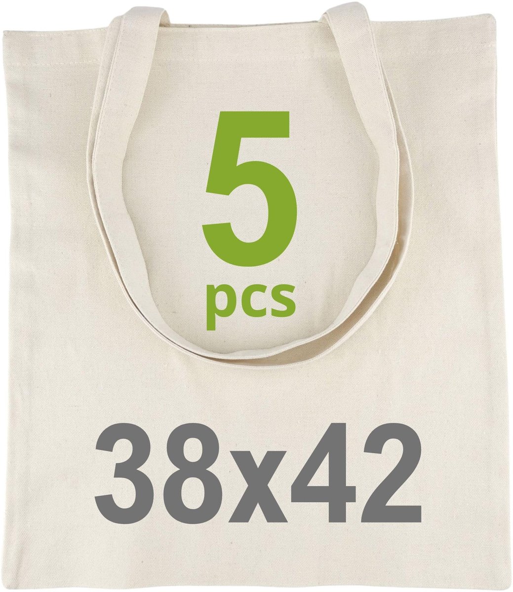 Omgoods - Set van 5 Katoenen Tassen 38 x 42 cm voor Dagelijks Gebruik Natuurlijk