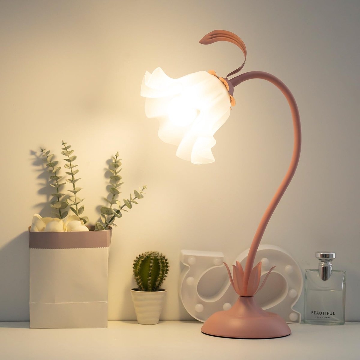 Omgoods - Roze Tafel Lamp met Acrylic Bloemen en Tri-Color Verlichting