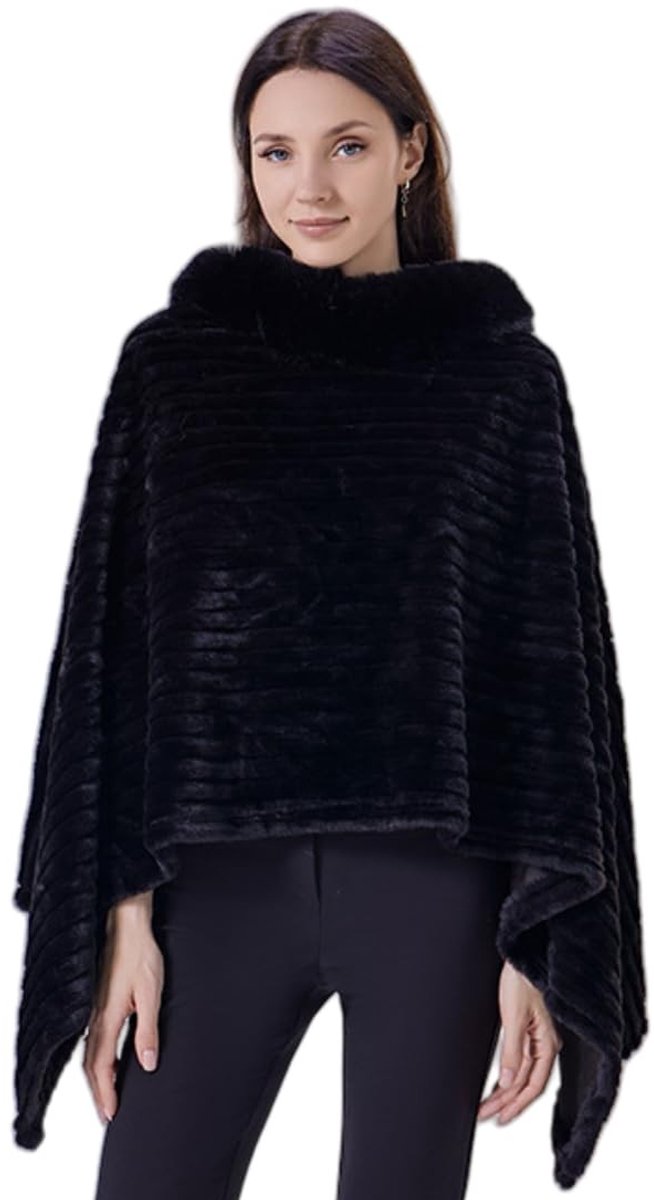 Omgoods - Dames Gebreide Sjaal met Bontkraag Poncho