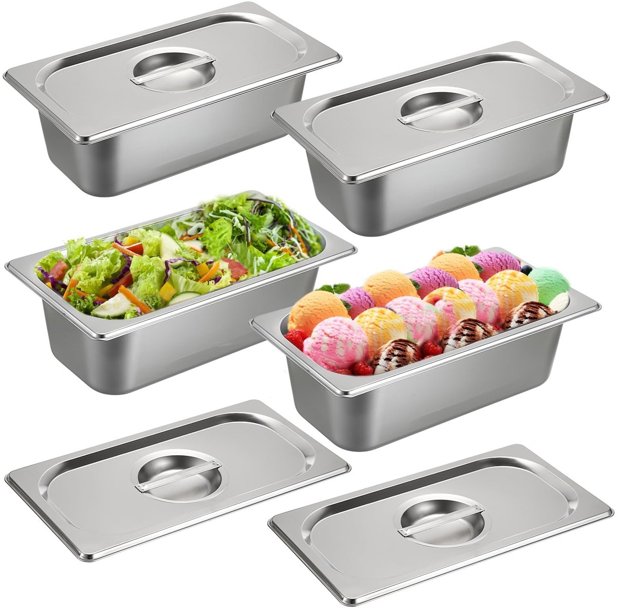 Omgoods - Gastronorm Container Set van 4 Stuks RVS met Deksel