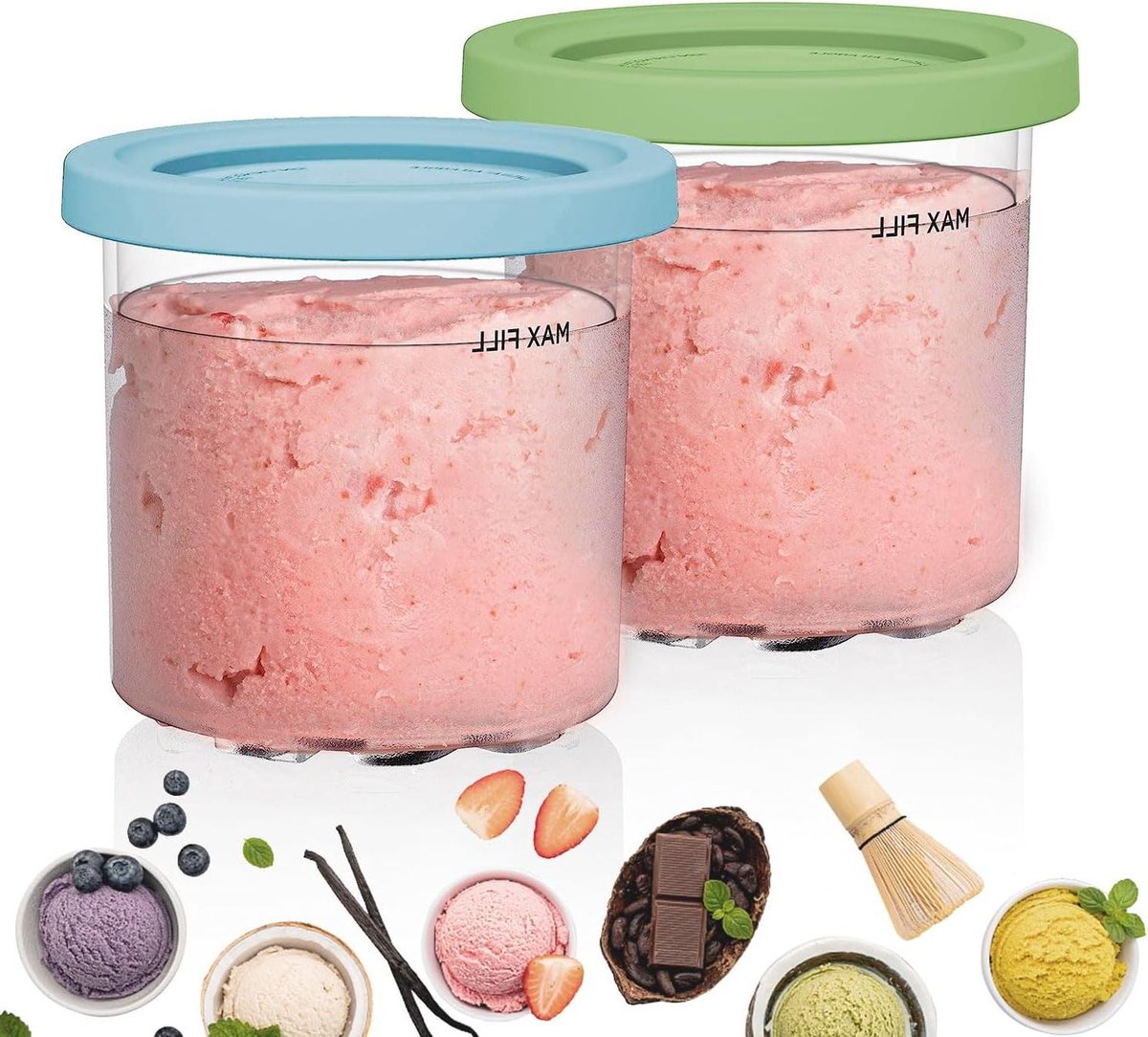 IJsmachine Containers - Pint Containers - Zelfgemaakt IJs Maken - BPA-vrij Vaatwasmachinebestendig - L - Blauw/Groen