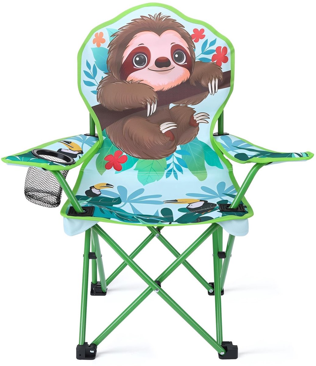 Omgoods - Kinder Campingstoel met Cup Holder - Vouwbare Stoel met Luiaard Design