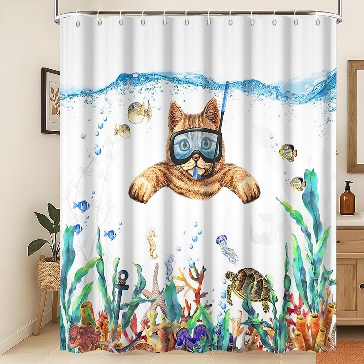 Omgoods - Ocean Douchegordijn - Waterdicht en Machinewasbaar met Zeeleven Design