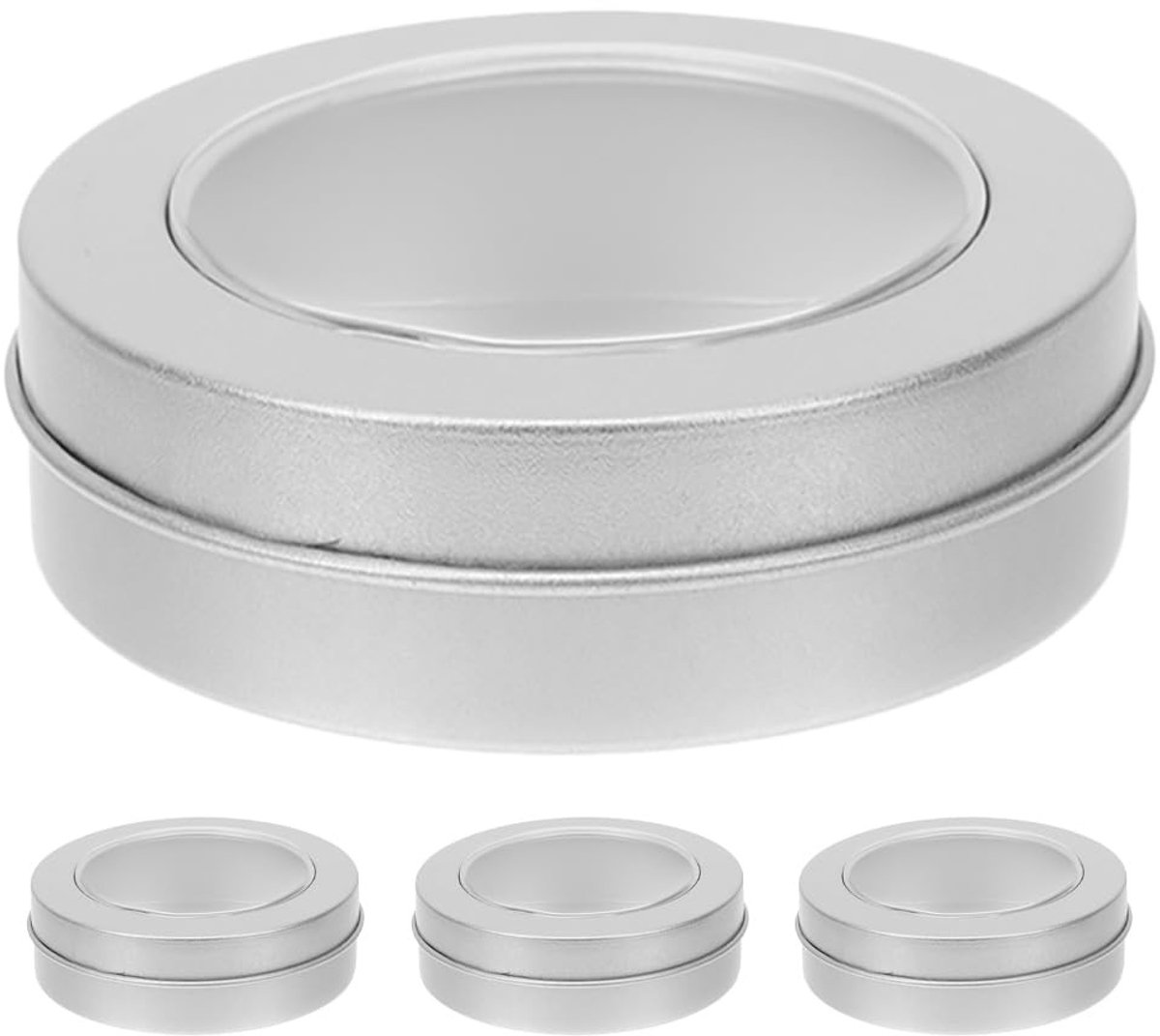 Omgoods - Set van 4 Ronde Metalen Opbergdozen met Doorzichtige Deksel