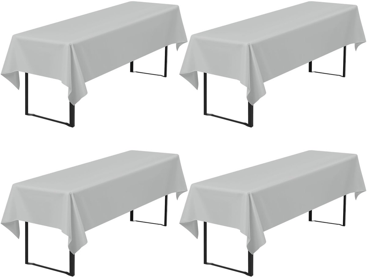 Omgoods - Set van 4 Lichtgrijze Biertafelkleden 260 x 110 cm Wasbaar