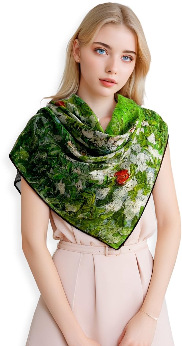 Omgoods - Dames Kasjmier Sjaal 90 x 90 cm met Artistiek Design