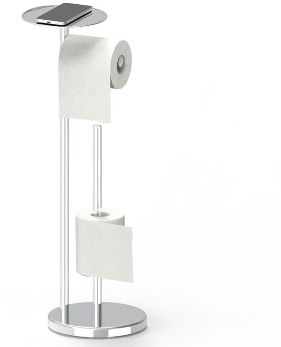 Omgoods - Vrijstaande Toiletpapierhouder van RVS met Plank