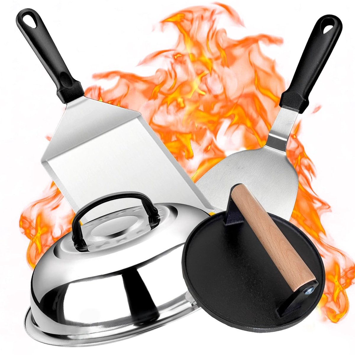 Omgoods - 4-Delige Grillset met Grote Hamburgerpers