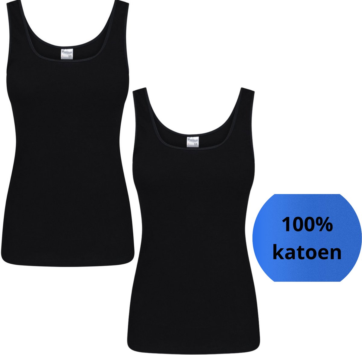 Beeren Dames hemd Madonna Zwart met brede schouderbandjes 2-pack maat XL