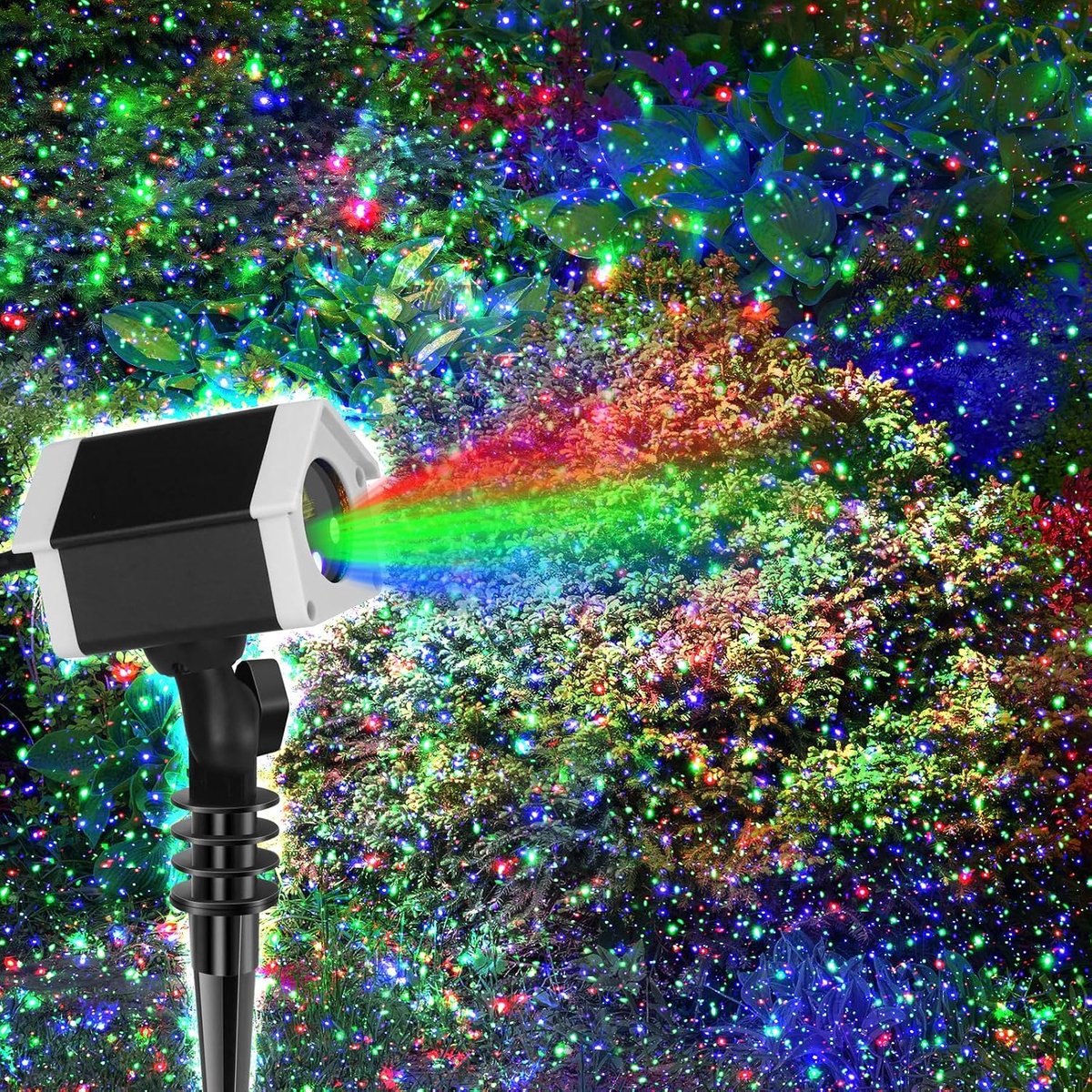 Tuinverlichting met vuurvliegjes, sterrenprojector, laserkerstverlichting met kleurrijke LED-achtergrondverlichting.